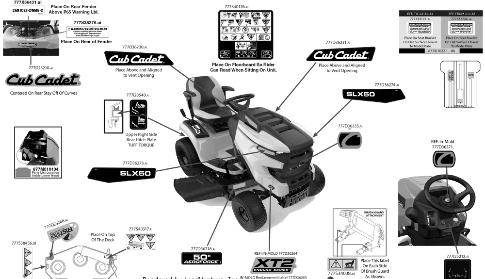 Label Map Diagram and Parts List for XT2-SLX50KH (13A5A2TLA10)(2022) Cub Cadet Lawn Tractor